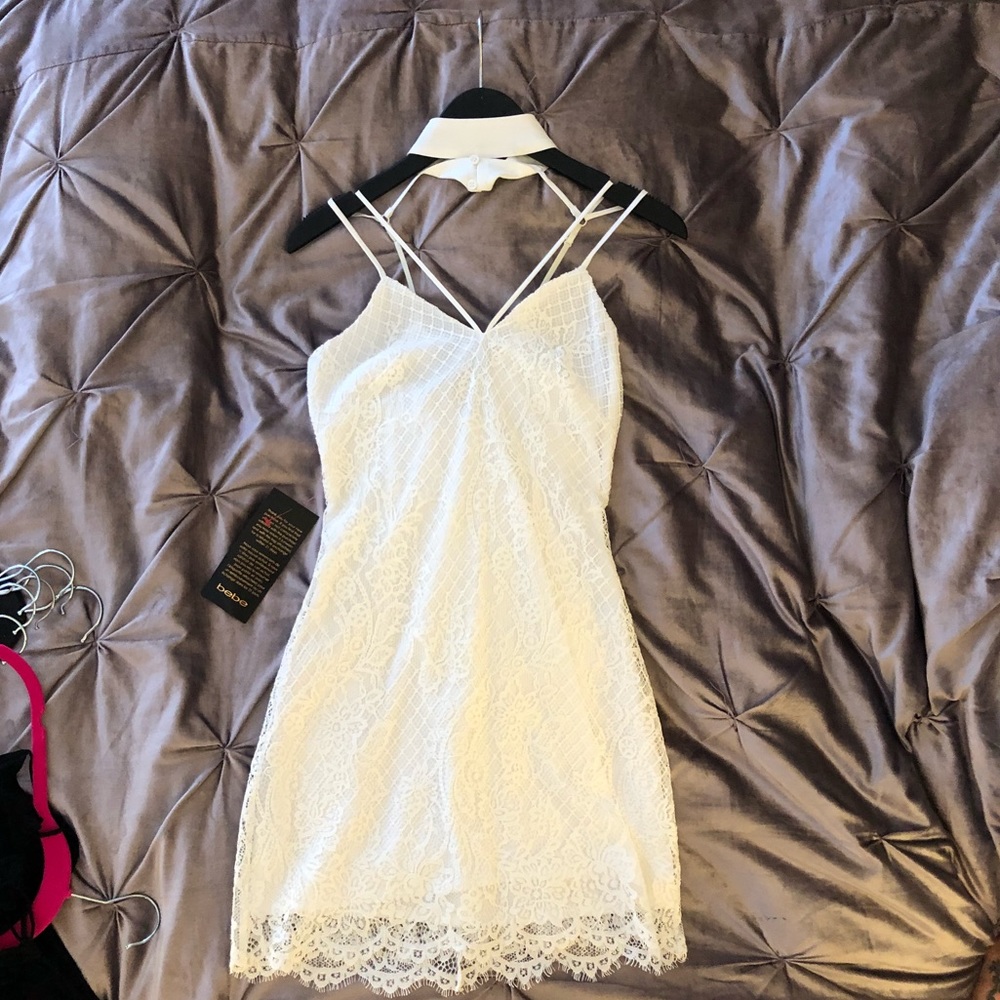 Bebe Mini White Lace Dress